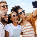 Safari,,Travel,And,Friends,Phone,Selfie,For,Social,Media,With